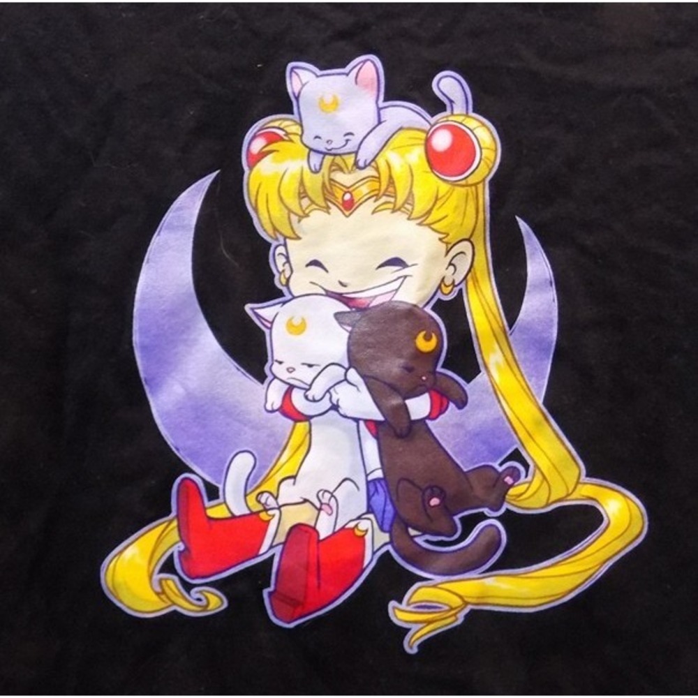 Sailor Moon XL Luna Artemis & Diana Black T-Shirt Anime Cats